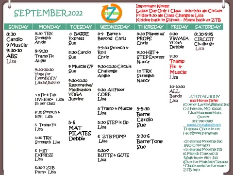 September 2022 ZTB Schedule