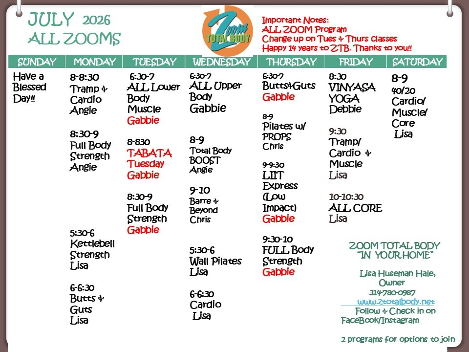 July 2026 ZTB Schedule